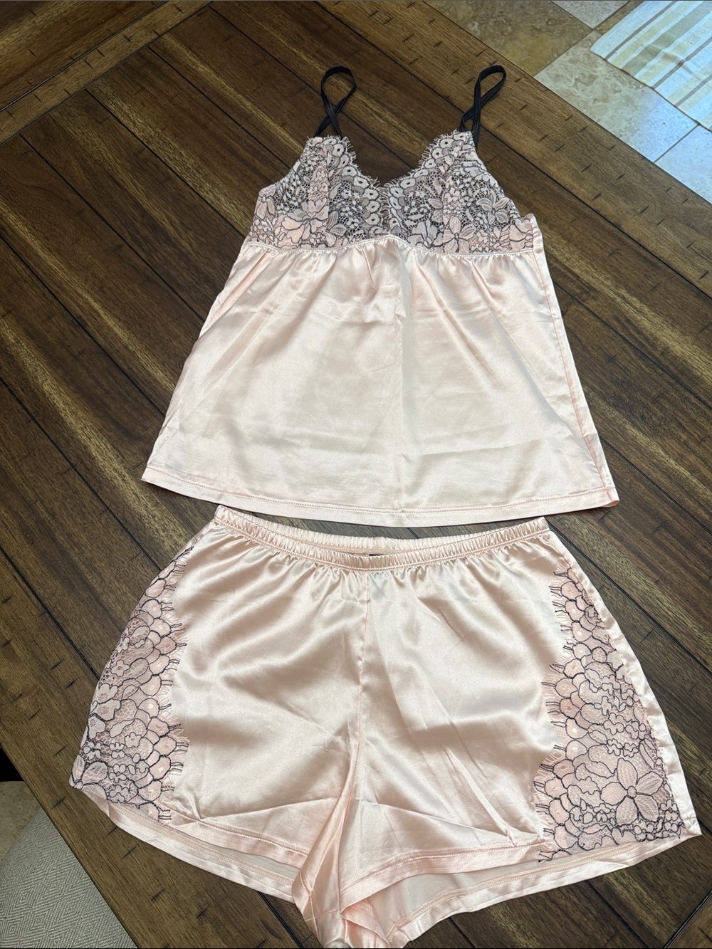 Adore Me Blush Pink Satin Lace-Trim Cami & Shorts Set